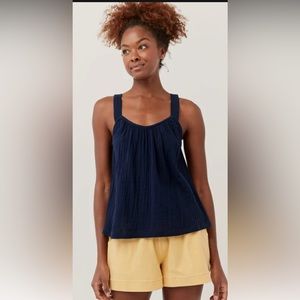 Pact the coastal daily tank in maritime navy cotton gauze smocked